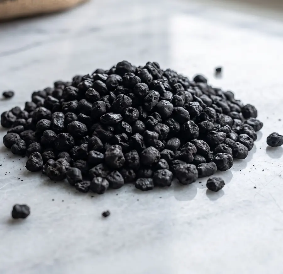 Pile of black humic granules